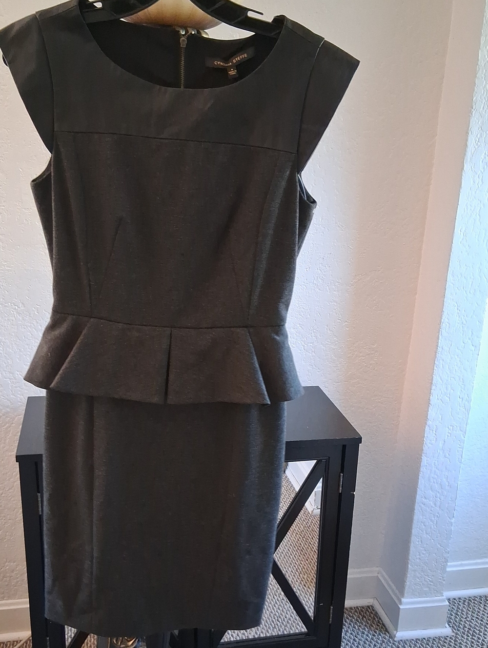 Cynthia Steffe Dark Charcoal Peplum Sheath Dress